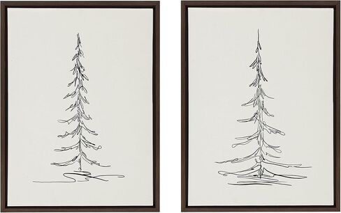 Kate and Laurel Sylvie Minimalist Evergreen Trees Sketch Framed Canvas Wall Art Set by The Creative Bunch Studio, 2 Piece Set 18x24 Gold in Saudi Arabia