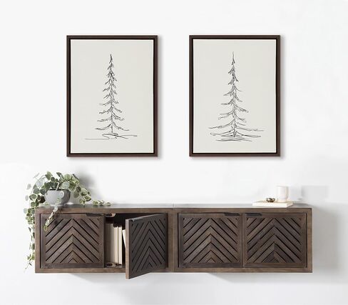 Kate and Laurel Sylvie Minimalist Evergreen Trees Sketch Framed Canvas Wall Art Set by The Creative Bunch Studio, 2 Piece Set 18x24 Gold in Saudi Arabia