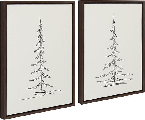 Kate and Laurel Sylvie Minimalist Evergreen Trees Sketch Framed Canvas Wall Art Set by The Creative Bunch Studio, 2 Piece Set 18x24 Gold in Saudi Arabia