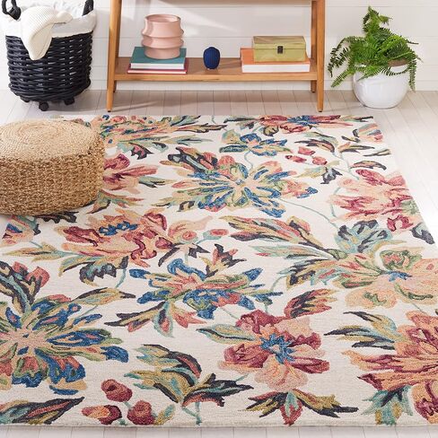 Safavieh Blossom Collection Accent Rug - 4' x 6', Ivory & Plum, Handmade French Country Floral Wool, Ideal for High Traffic Areas in Entryway, Living Room, Bedroom (BLM467A) in Saudi Arabia
