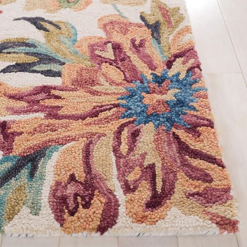 Safavieh Blossom Collection Accent Rug - 4' x 6', Ivory & Plum, Handmade French Country Floral Wool, Ideal for High Traffic Areas in Entryway, Living Room, Bedroom (BLM467A) in Saudi Arabia