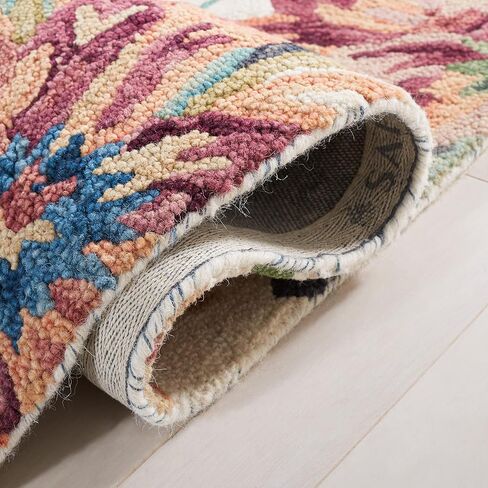 Safavieh Blossom Collection Accent Rug - 4' x 6', Ivory & Plum, Handmade French Country Floral Wool, Ideal for High Traffic Areas in Entryway, Living Room, Bedroom (BLM467A) in Saudi Arabia