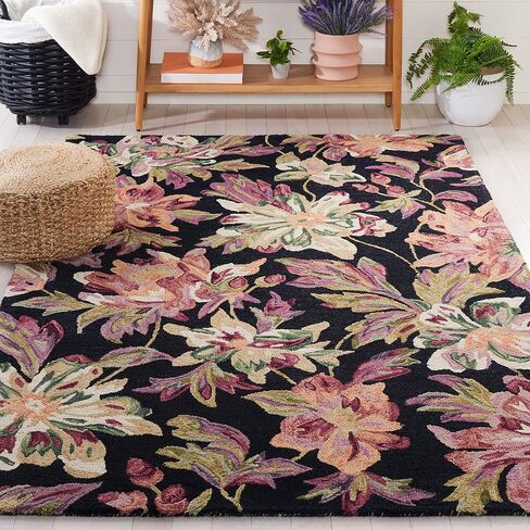 Safavieh Blossom Collection Accent Rug - 4' x 6', Ivory & Plum, Handmade French Country Floral Wool, Ideal for High Traffic Areas in Entryway, Living Room, Bedroom (BLM467A) in Saudi Arabia