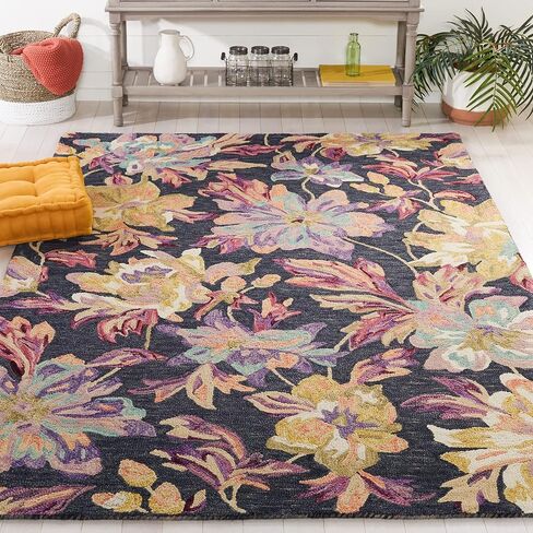 Safavieh Blossom Collection Accent Rug - 4' x 6', Ivory & Plum, Handmade French Country Floral Wool, Ideal for High Traffic Areas in Entryway, Living Room, Bedroom (BLM467A) in Saudi Arabia