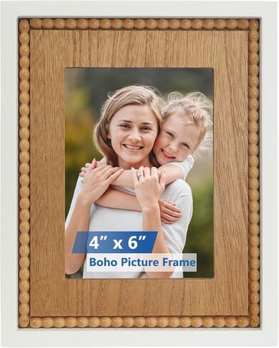 Farmhouse 4x6 Picture Frame, Boho Distressed Brown Photo Frame with Beaded Decor, Wall and Tabletop Display for Anniversaries, Birthdays, Christmas, New Year, Wedding in Saudi Arabia