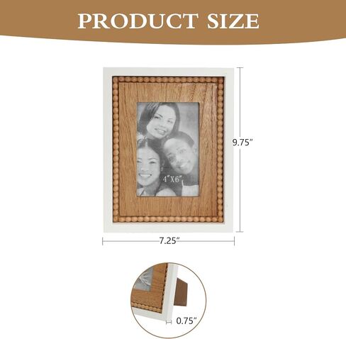 Farmhouse 4x6 Picture Frame, Boho Distressed Brown Photo Frame with Beaded Decor, Wall and Tabletop Display for Anniversaries, Birthdays, Christmas, New Year, Wedding in Saudi Arabia