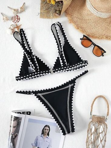 OYOANGLE Women's 2 Piece Graphic Print Triangle Bikini Swimsuit Spaghetti Strap High Cut Bathing Suits in Kuwait