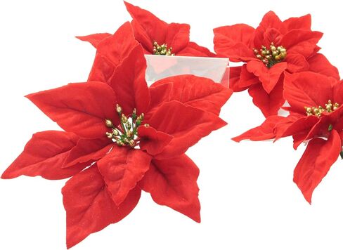 Red Poinsettia Flower Xmas Neutral Christmas Ornaments for Christmas Tree Flowers Wreath Decorations Set with hook-8pcs/pack in Saudi Arabia