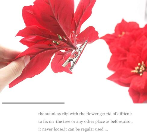 Red Poinsettia Flower Xmas Neutral Christmas Ornaments for Christmas Tree Flowers Wreath Decorations Set with hook-8pcs/pack in Saudi Arabia