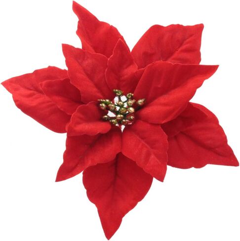 Red Poinsettia Flower Xmas Neutral Christmas Ornaments for Christmas Tree Flowers Wreath Decorations Set with hook-8pcs/pack in Saudi Arabia