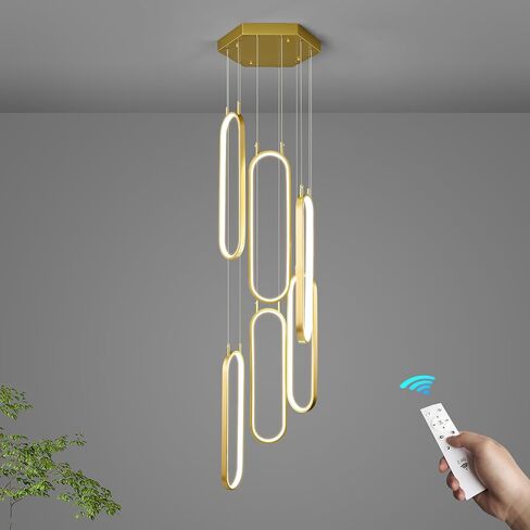 Modern Kitchen Island Dimmable Pendant Light Fixture Gold LED Pendant Lights 6 Ring Oval Chandelier Staircase Large Chandelier Lobby Living Room Foyer High Ceiling Chandeliers in Saudi Arabia