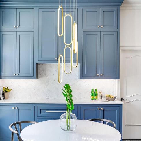 Modern Kitchen Island Dimmable Pendant Light Fixture Gold LED Pendant Lights 6 Ring Oval Chandelier Staircase Large Chandelier Lobby Living Room Foyer High Ceiling Chandeliers in Saudi Arabia