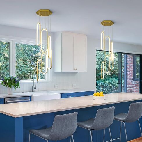 Modern Kitchen Island Dimmable Pendant Light Fixture Gold LED Pendant Lights 6 Ring Oval Chandelier Staircase Large Chandelier Lobby Living Room Foyer High Ceiling Chandeliers in Saudi Arabia