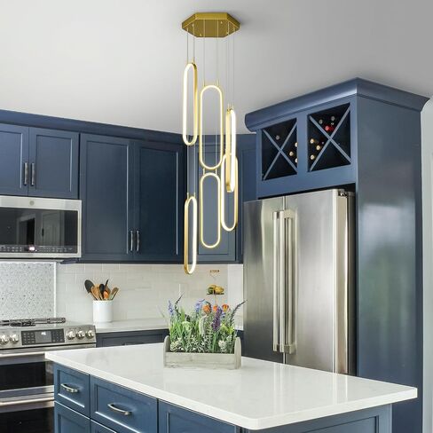 Modern Kitchen Island Dimmable Pendant Light Fixture Gold LED Pendant Lights 6 Ring Oval Chandelier Staircase Large Chandelier Lobby Living Room Foyer High Ceiling Chandeliers in Saudi Arabia
