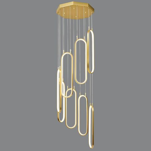 Modern Kitchen Island Dimmable Pendant Light Fixture Gold LED Pendant Lights 6 Ring Oval Chandelier Staircase Large Chandelier Lobby Living Room Foyer High Ceiling Chandeliers in Saudi Arabia
