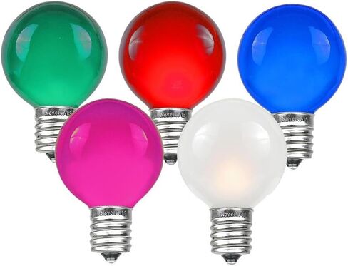 Novelty Lights Incandescent G30 Globe Replacement Bulbs - Outdoor Individual Bulbs For Events, Holiday Parties, Patios, And More - C7/E12 Candelabra Base, 5 Watt Lights (Multi, 25 Pack) in Kuwait