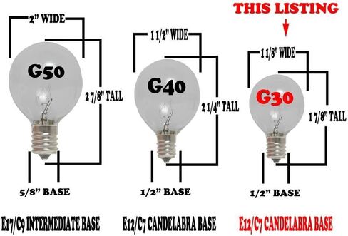 Novelty Lights Incandescent G30 Globe Replacement Bulbs - Outdoor Individual Bulbs For Events, Holiday Parties, Patios, And More - C7/E12 Candelabra Base, 5 Watt Lights (Multi, 25 Pack) in Kuwait