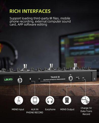 دواسة LEKATO Bass متعددة التأثيرات، دواسة تأثيرات Bass مع 36 إعدادًا مسبقًا، 4 وحدات قابلة للتحرير، Amp، ضاغط، Mod، Space، Reverb، IR CAB، موالف، اتصال BT، تسجيل الموسيقى in Saudi Arabia
