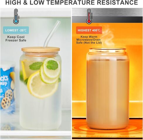 6pcs Glass Cups with Lids and Straws, 16OZ Beer Can Shaped Drinking Glasses Set, Iced Coffee Cup, Glass Tumbler with 2 Cleaning Brushes, Ideal for Cocktail, Whiskey, Tea in Saudi Arabia