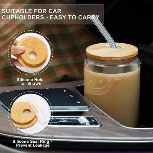 6pcs Glass Cups with Lids and Straws, 16OZ Beer Can Shaped Drinking Glasses Set, Iced Coffee Cup, Glass Tumbler with 2 Cleaning Brushes, Ideal for Cocktail, Whiskey, Tea in Saudi Arabia