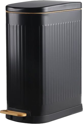 Slim Bathroom Trash Can Foot-Operated Stainless Steel Garbage Can with Soft Close Lid Step Trash Bin with Removable Inner Bucket for Bedroom, Office, Kitchen (Matt Black, 3.5 Gallons) in Saudi Arabia