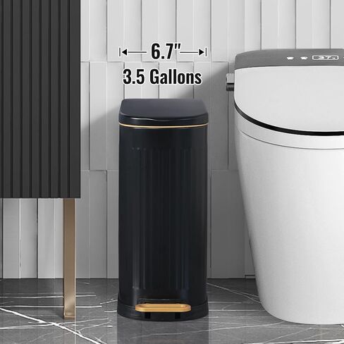 Slim Bathroom Trash Can Foot-Operated Stainless Steel Garbage Can with Soft Close Lid Step Trash Bin with Removable Inner Bucket for Bedroom, Office, Kitchen (Matt Black, 3.5 Gallons) in Saudi Arabia