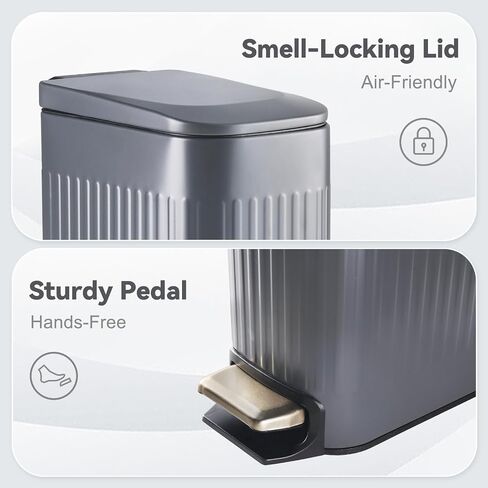 Slim Bathroom Trash Can Foot-Operated Stainless Steel Garbage Can with Soft Close Lid Step Trash Bin with Removable Inner Bucket for Bedroom, Office, Kitchen (Matt Black, 3.5 Gallons) in Saudi Arabia
