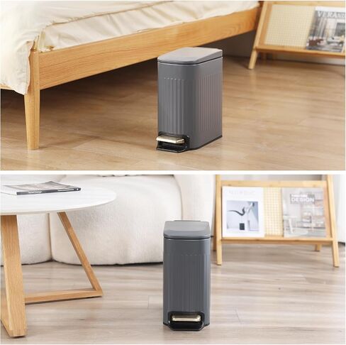 Slim Bathroom Trash Can Foot-Operated Stainless Steel Garbage Can with Soft Close Lid Step Trash Bin with Removable Inner Bucket for Bedroom, Office, Kitchen (Matt Black, 3.5 Gallons) in Saudi Arabia