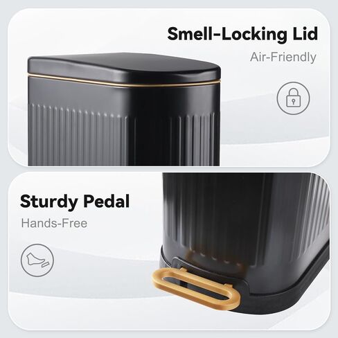 Slim Bathroom Trash Can Foot-Operated Stainless Steel Garbage Can with Soft Close Lid Step Trash Bin with Removable Inner Bucket for Bedroom, Office, Kitchen (Matt Black, 3.5 Gallons) in Saudi Arabia