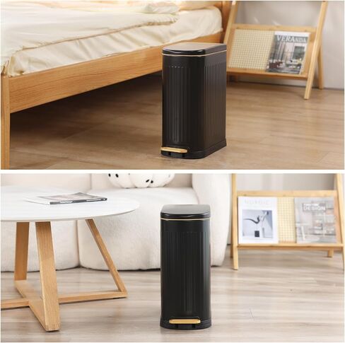 Slim Bathroom Trash Can Foot-Operated Stainless Steel Garbage Can with Soft Close Lid Step Trash Bin with Removable Inner Bucket for Bedroom, Office, Kitchen (Matt Black, 3.5 Gallons) in Saudi Arabia