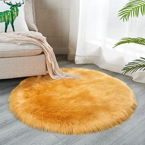 سجاد دائري من جلد الغنم من الفرو الصناعي، سجادة ناعمة أشعث لديكور المنزل وغرفة النوم، سجادة منفوشة، قطر 5 أقدام، أبيض in Kuwait