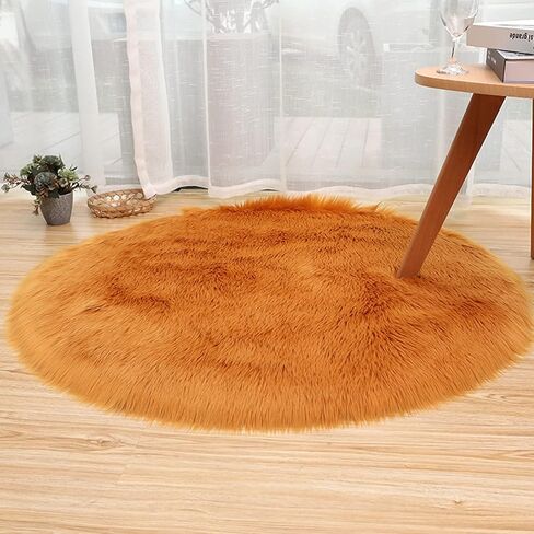 سجاد دائري من جلد الغنم من الفرو الصناعي، سجادة ناعمة أشعث لديكور المنزل وغرفة النوم، سجادة منفوشة، قطر 5 أقدام، أبيض in Kuwait