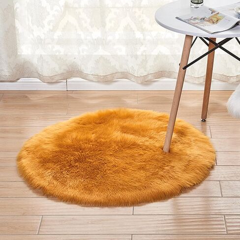سجاد دائري من جلد الغنم من الفرو الصناعي، سجادة ناعمة أشعث لديكور المنزل وغرفة النوم، سجادة منفوشة، قطر 5 أقدام، أبيض in Kuwait