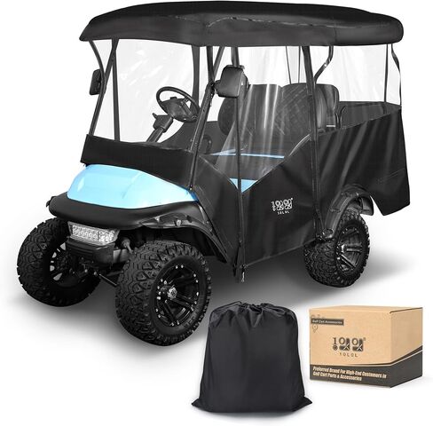 حاوية عربة جولف للركاب 10L0L 4 - مقاس 86 بوصة، غطاء عربة جولف عالمي لسيارة Yamaha Club Car EZGO، غطاء مطر مقاوم للماء 600D، لوحة إضاءة خلفية شفافة، باب قابل للطي، نوافذ شفافة بأربعة جوانب in Saudi Arabia