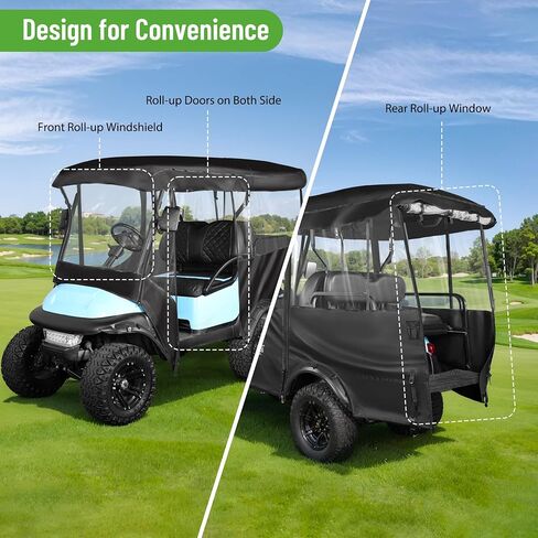حاوية عربة جولف للركاب 10L0L 4 - مقاس 86 بوصة، غطاء عربة جولف عالمي لسيارة Yamaha Club Car EZGO، غطاء مطر مقاوم للماء 600D، لوحة إضاءة خلفية شفافة، باب قابل للطي، نوافذ شفافة بأربعة جوانب in Saudi Arabia
