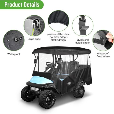 حاوية عربة جولف للركاب 10L0L 4 - مقاس 86 بوصة، غطاء عربة جولف عالمي لسيارة Yamaha Club Car EZGO، غطاء مطر مقاوم للماء 600D، لوحة إضاءة خلفية شفافة، باب قابل للطي، نوافذ شفافة بأربعة جوانب in Saudi Arabia