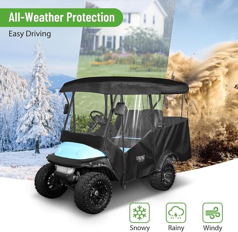 حاوية عربة جولف للركاب 10L0L 4 - مقاس 86 بوصة، غطاء عربة جولف عالمي لسيارة Yamaha Club Car EZGO، غطاء مطر مقاوم للماء 600D، لوحة إضاءة خلفية شفافة، باب قابل للطي، نوافذ شفافة بأربعة جوانب in Saudi Arabia