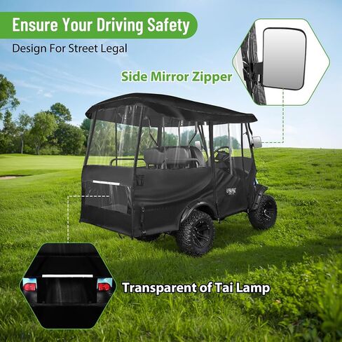 حاوية عربة جولف للركاب 10L0L 4 - مقاس 86 بوصة، غطاء عربة جولف عالمي لسيارة Yamaha Club Car EZGO، غطاء مطر مقاوم للماء 600D، لوحة إضاءة خلفية شفافة، باب قابل للطي، نوافذ شفافة بأربعة جوانب in Saudi Arabia