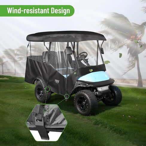 حاوية عربة جولف للركاب 10L0L 4 - مقاس 86 بوصة، غطاء عربة جولف عالمي لسيارة Yamaha Club Car EZGO، غطاء مطر مقاوم للماء 600D، لوحة إضاءة خلفية شفافة، باب قابل للطي، نوافذ شفافة بأربعة جوانب in Saudi Arabia