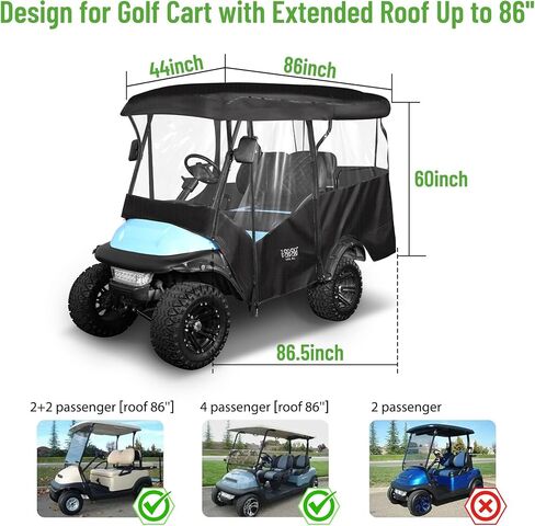 حاوية عربة جولف للركاب 10L0L 4 - مقاس 86 بوصة، غطاء عربة جولف عالمي لسيارة Yamaha Club Car EZGO، غطاء مطر مقاوم للماء 600D، لوحة إضاءة خلفية شفافة، باب قابل للطي، نوافذ شفافة بأربعة جوانب in Saudi Arabia