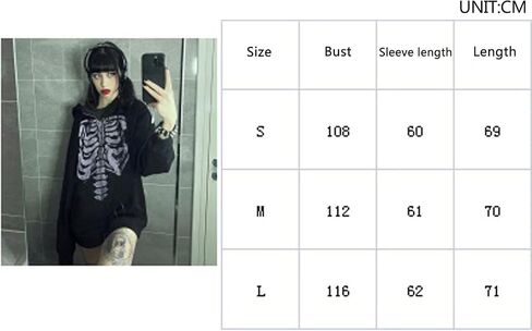 Women Men Y2k Zip Up Hoodie Oversized Skeleton Graphic Hoodies Jacket Aesthetic Vintage Gothic Grunge Sweatshirt in Saudi Arabia