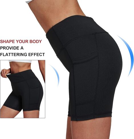Women's 8" /5" /2" High Waist Biker Shorts with Pockets Yoga Workout Running Bike Athletic Compression Shorts in Saudi Arabia