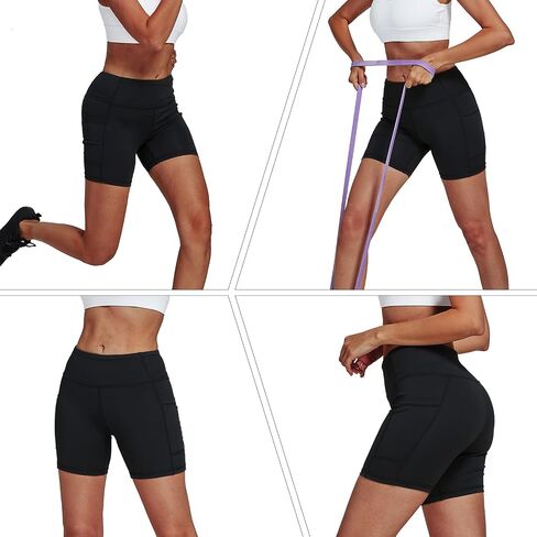 Women's 8" /5" /2" High Waist Biker Shorts with Pockets Yoga Workout Running Bike Athletic Compression Shorts in Saudi Arabia