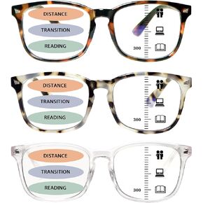 Progressive Multifocal Reading Glasses for Women Men, Anti Glare/Eyestrain Blue Light Blocking Computer Readers