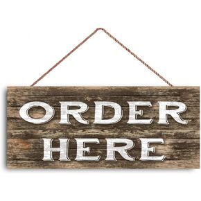 Order Here Restaurant Rustic Cafe Order Store Boutique Custom Wood Signs Design Hanging Gift Decor for Home Coffee House Bar 5 x 10 Inch