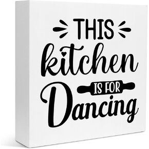 This Kitchen is for Dancing Wooden Box Sign Desk Decor Wood Block Plaque Box Signs with Quotes Rustic Box Sign Rustic Wooden Wall Signs Decorative Wood Sign Home Kitchen Decor (Dancing)