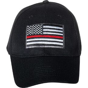 United States Flag Thin Red Line Embroidered Black Baseball Cap
