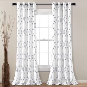 Lush Decor Swirl Light Filtering Window Curtain Panel Pair, 84" L x 52" W, White & Navy