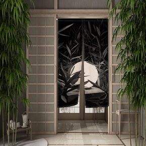 Leowefowa Japanese Noren Doorway Curtain Long Type Japanese Doorway Curtain Window Treatment Door Tapestry for Privacy Partition Divider Home Decors 33.5" Width x 70.9" Long (Round Lamp, Green Plants)
