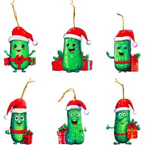 6pcs Acrylic Christmas Pickle Ornament, Yodeling Pickle Ornaments for Christmas Tree, German Pickle Ornaments for Christmas Tree, Green